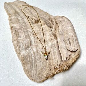 Sunflower Horn/floral skull candy boho rustic gold necklace southwestern vibe